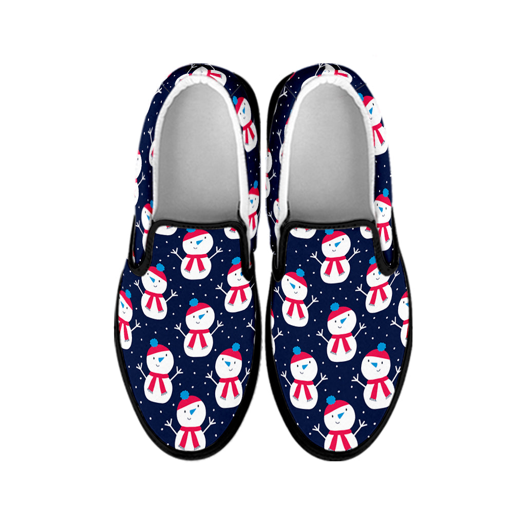 Cute Snowman Pattern Print Black Slip On Shoes