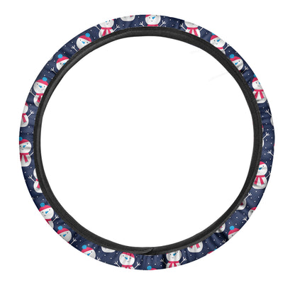 Cute Snowman Pattern Print Car Steering Wheel Cover