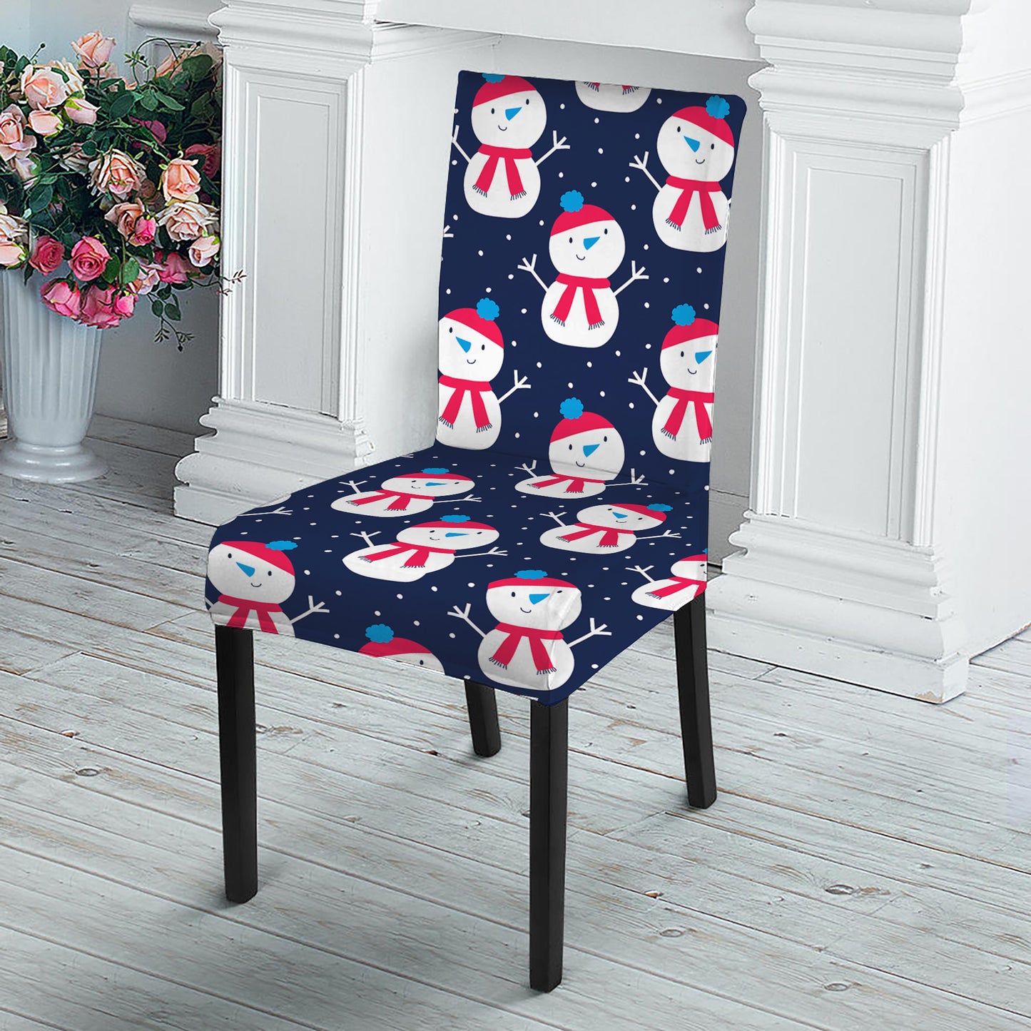 Cute Snowman Pattern Print Dining Chair Slipcover