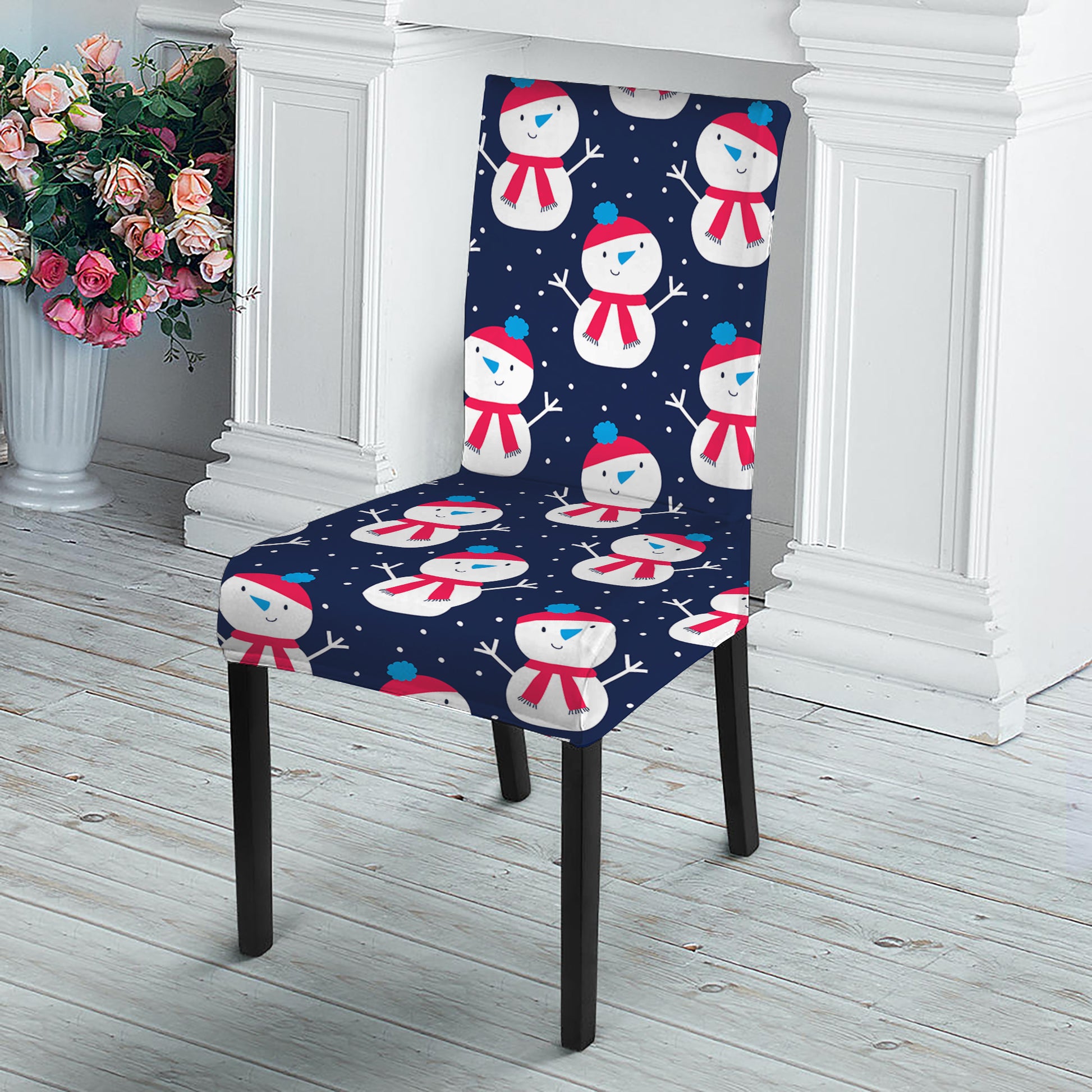 Cute Snowman Pattern Print Dining Chair Slipcover