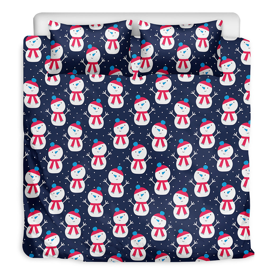 Cute Snowman Pattern Print Duvet Cover Bedding Set