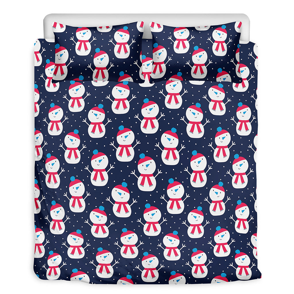 Cute Snowman Pattern Print Duvet Cover Bedding Set
