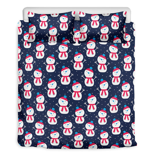Cute Snowman Pattern Print Duvet Cover Bedding Set