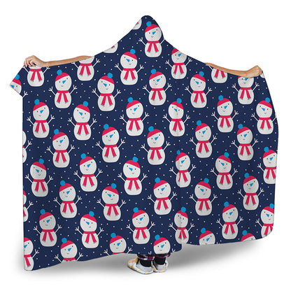 Cute Snowman Pattern Print Hooded Blanket