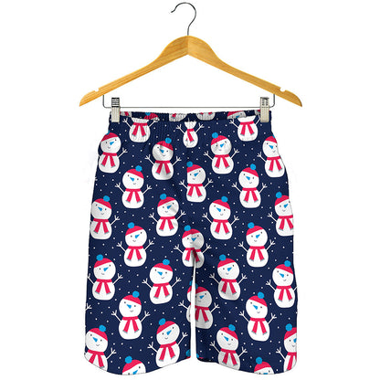 Cute Snowman Pattern Print Men's Shorts