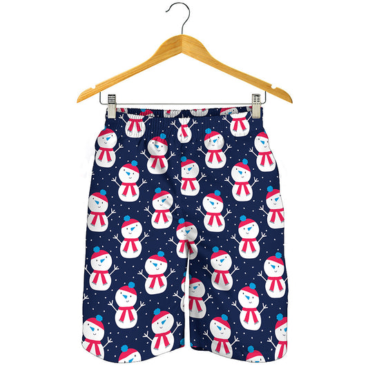 Cute Snowman Pattern Print Men's Shorts