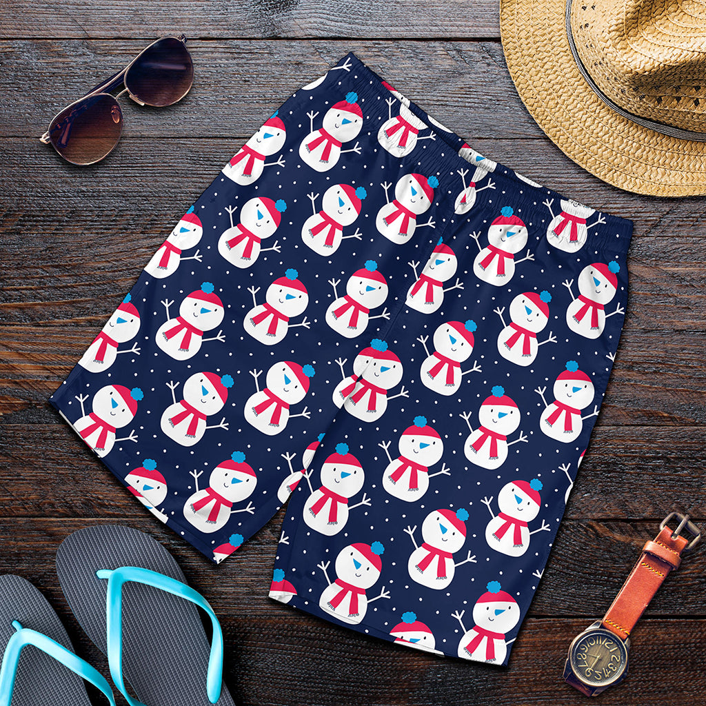 Cute Snowman Pattern Print Men's Shorts