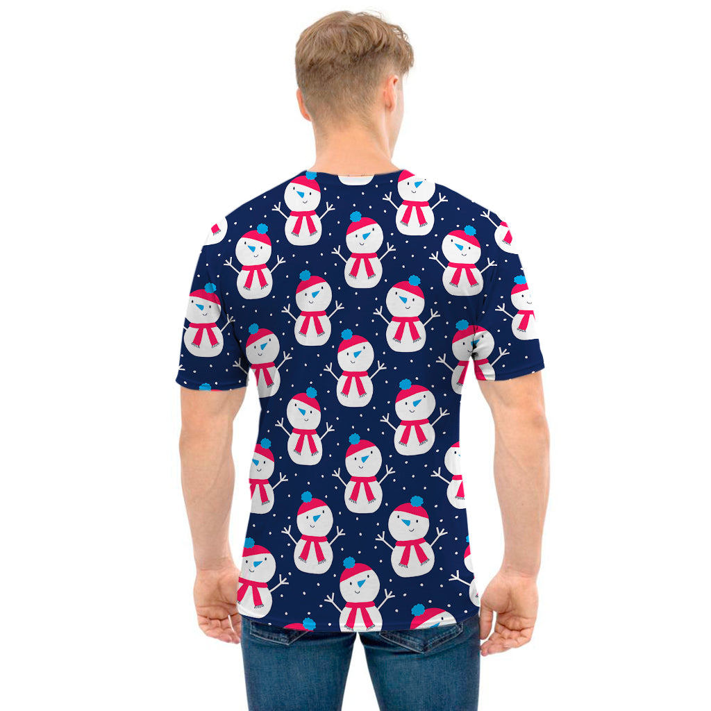 Cute Snowman Pattern Print Men's T-Shirt