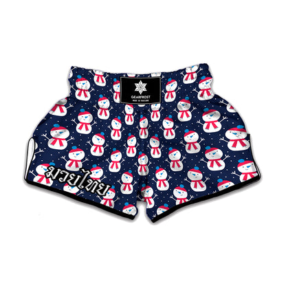 Cute Snowman Pattern Print Muay Thai Boxing Shorts