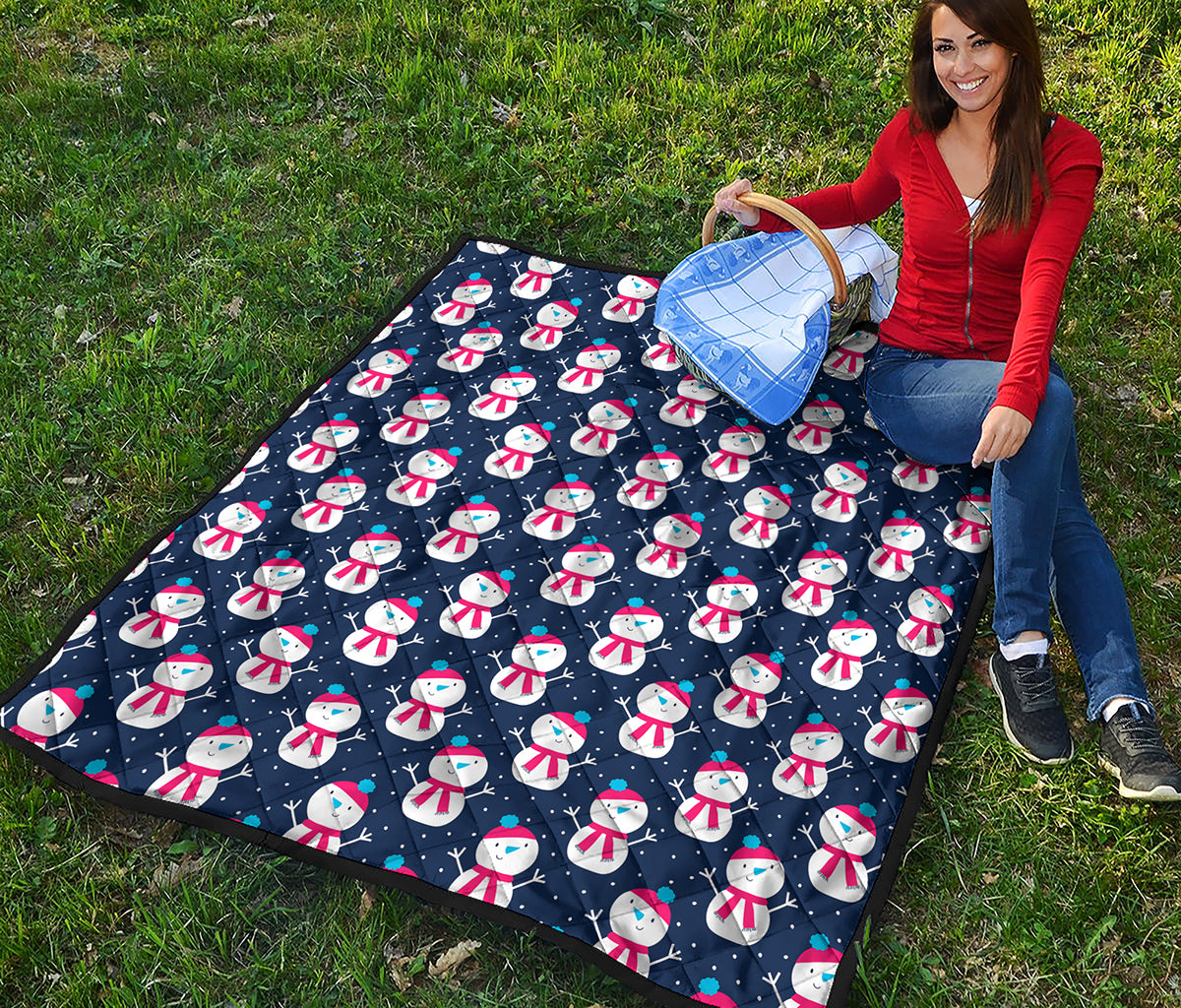 Cute Snowman Pattern Print Quilt