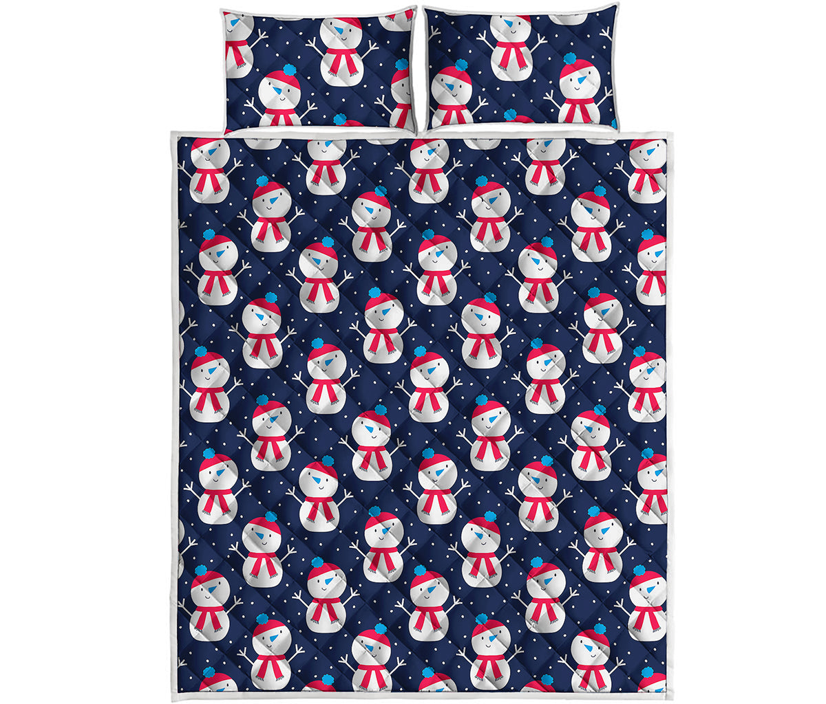Cute Snowman Pattern Print Quilt Bed Set