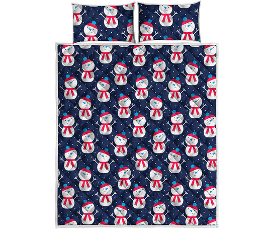 Cute Snowman Pattern Print Quilt Bed Set