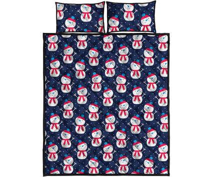 Cute Snowman Pattern Print Quilt Bed Set
