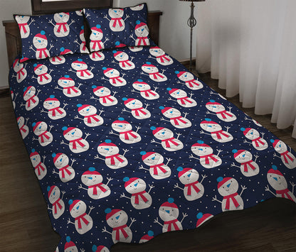 Cute Snowman Pattern Print Quilt Bed Set