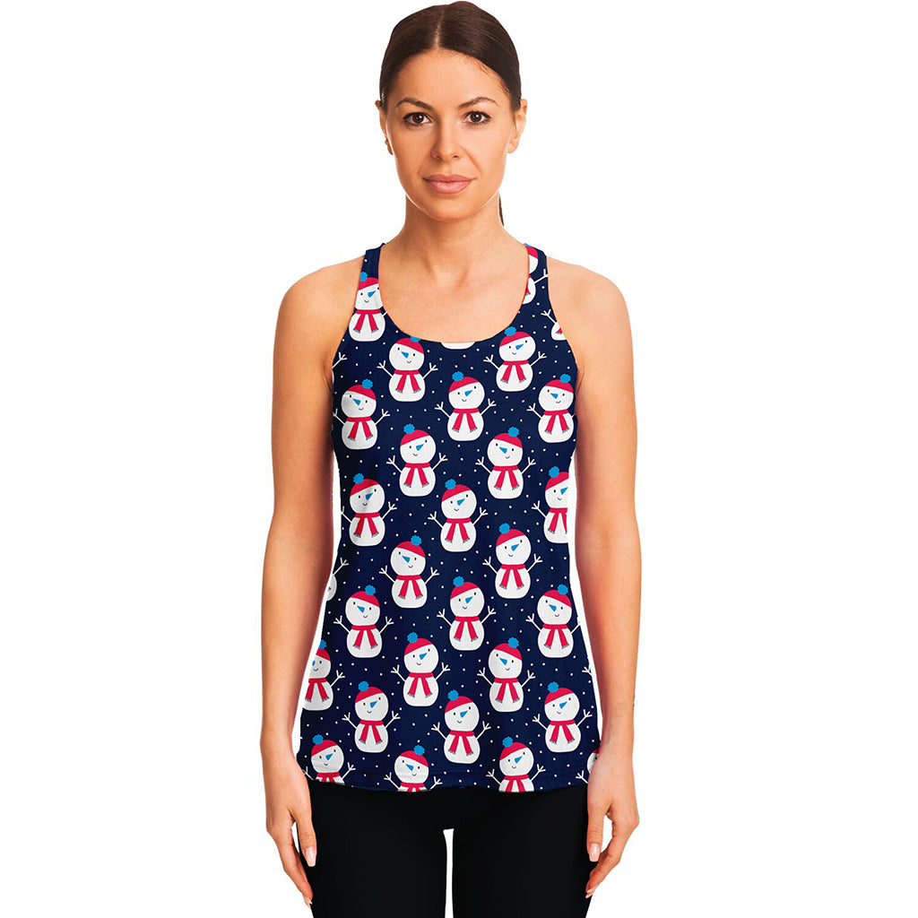 Cute Snowman Pattern Print Women's Racerback Tank Top