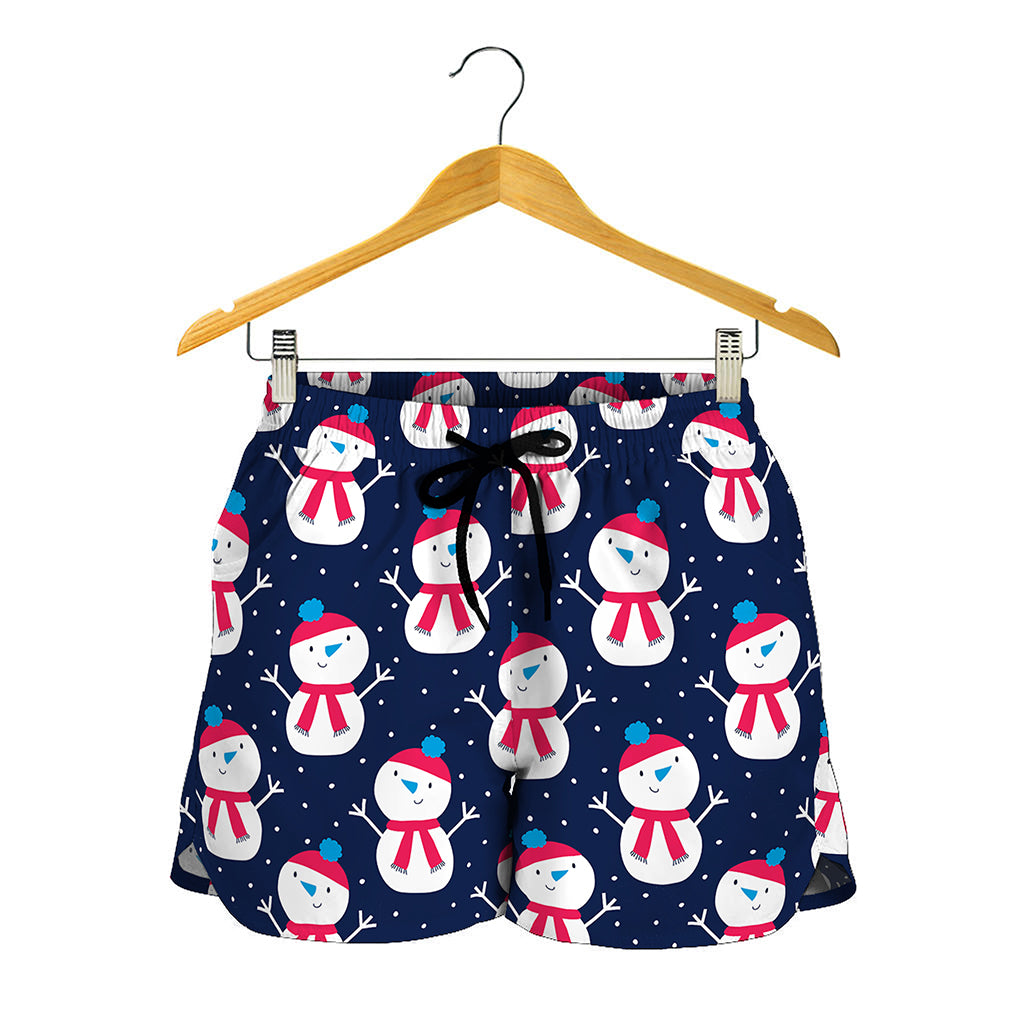 Cute Snowman Pattern Print Women's Shorts