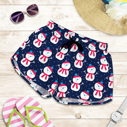 Cute Snowman Pattern Print Women's Shorts