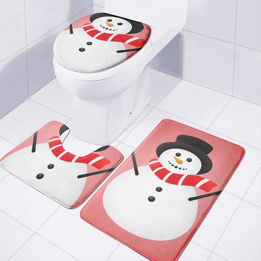 Cute Snowman Print 3 Piece Bath Mat Set