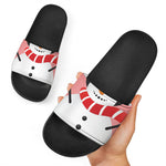 Cute Snowman Print Black Slide Sandals