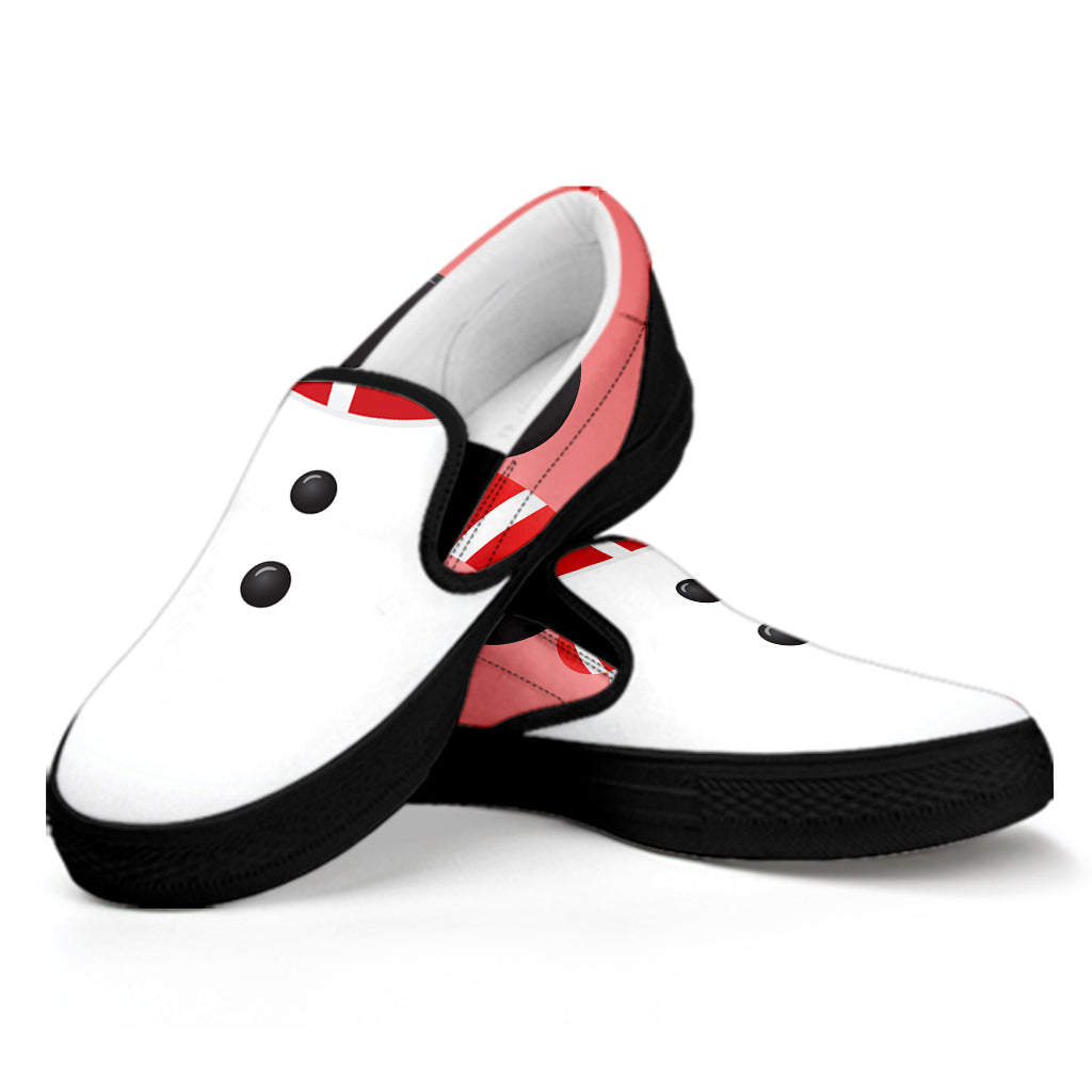 Cute Snowman Print Black Slip On Shoes