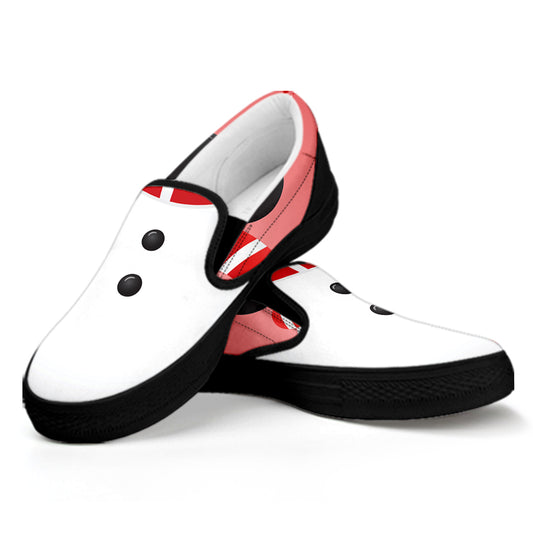 Cute Snowman Print Black Slip On Shoes