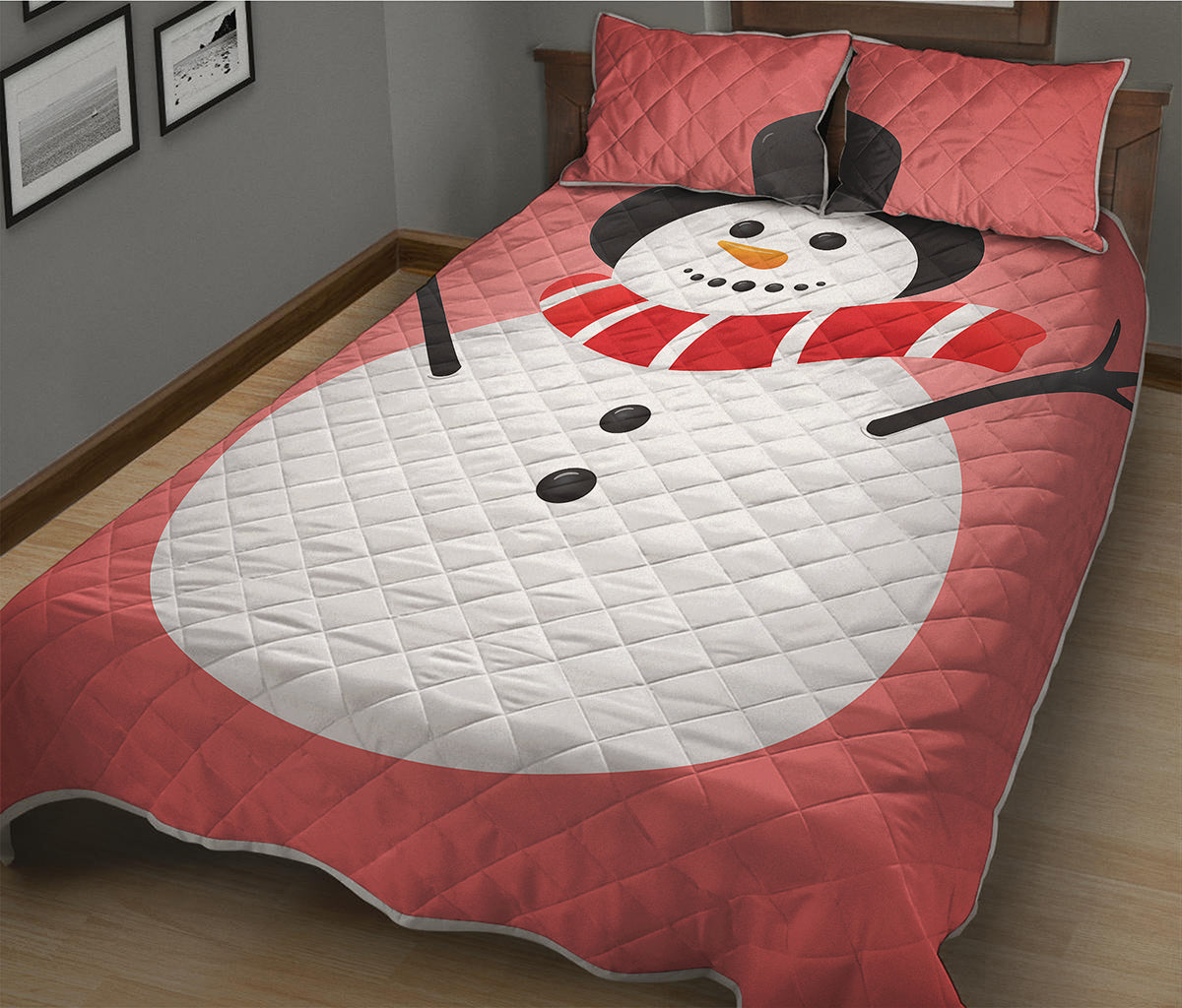 Cute Snowman Print Quilt Bed Set