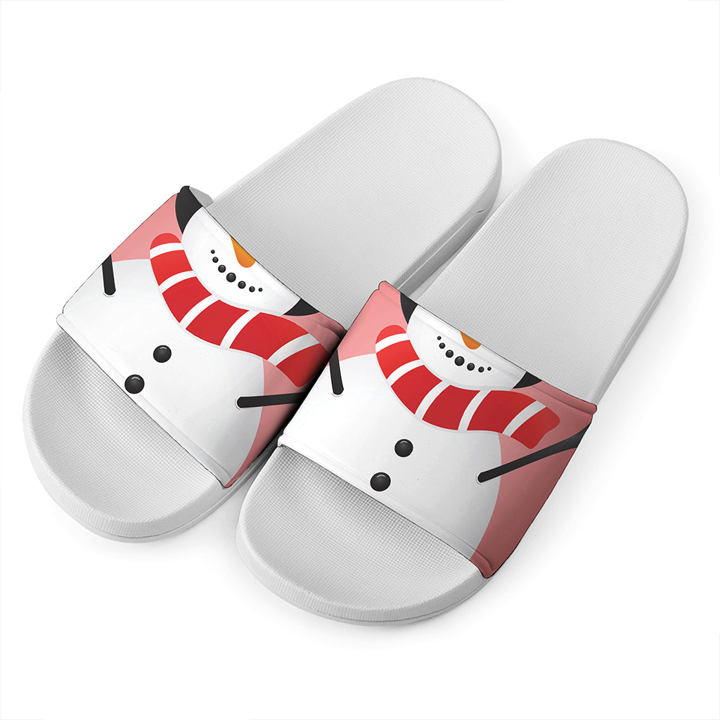 Cute Snowman Print White Slide Sandals