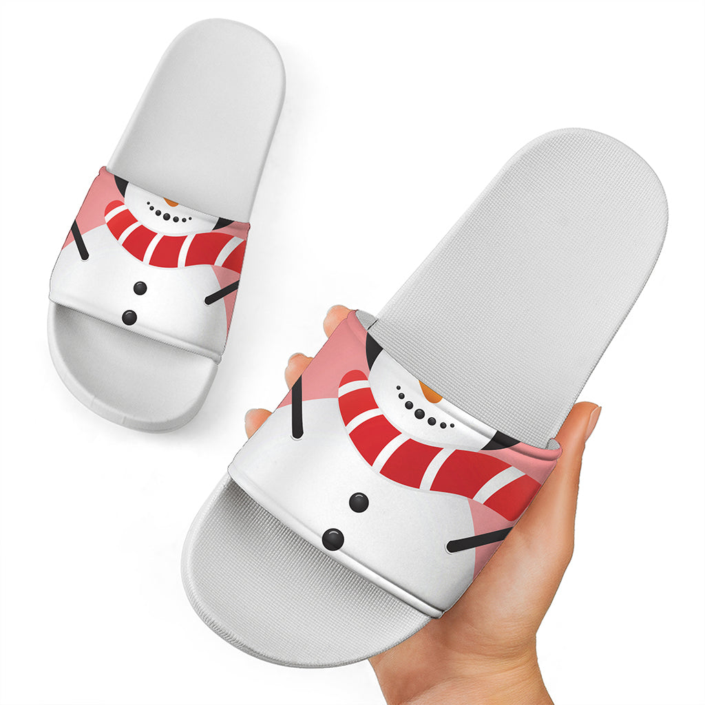 Cute Snowman Print White Slide Sandals