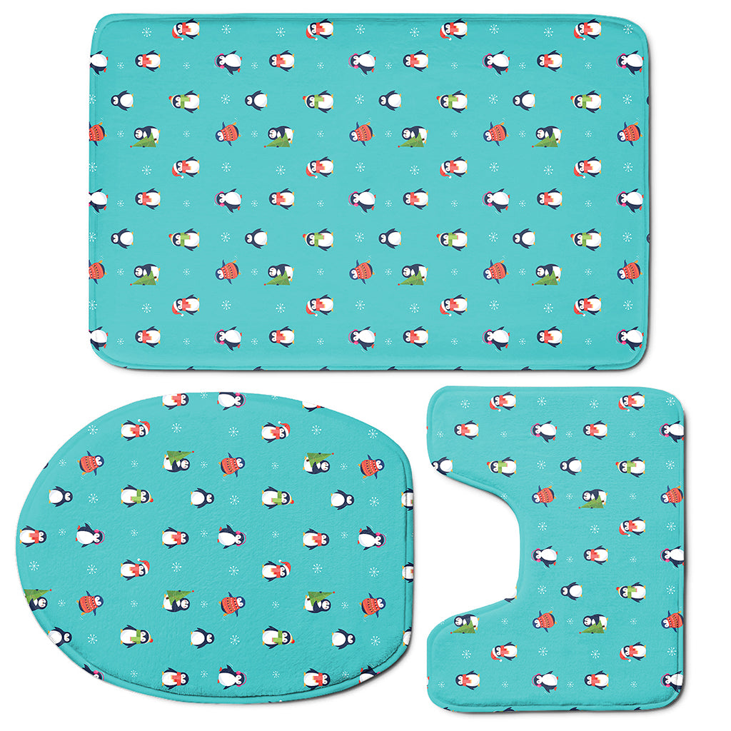 Cute Snowy Penguin Pattern Print 3 Piece Bath Mat Set