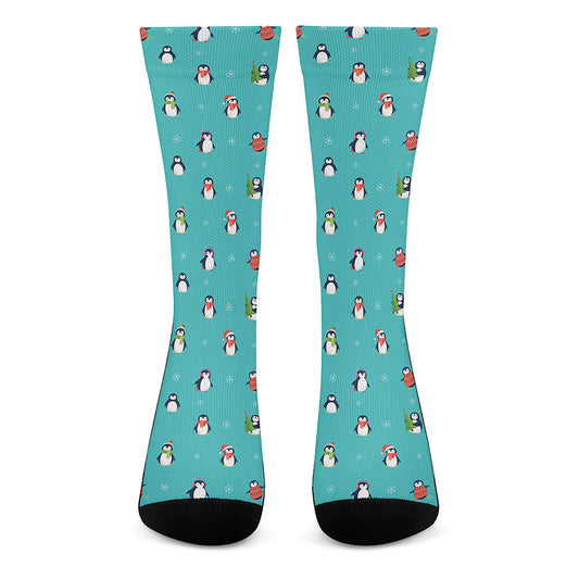 Cute Snowy Penguin Pattern Print Crew Socks