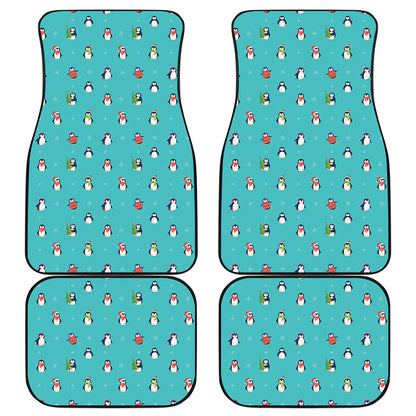 Cute Snowy Penguin Pattern Print Front and Back Car Floor Mats