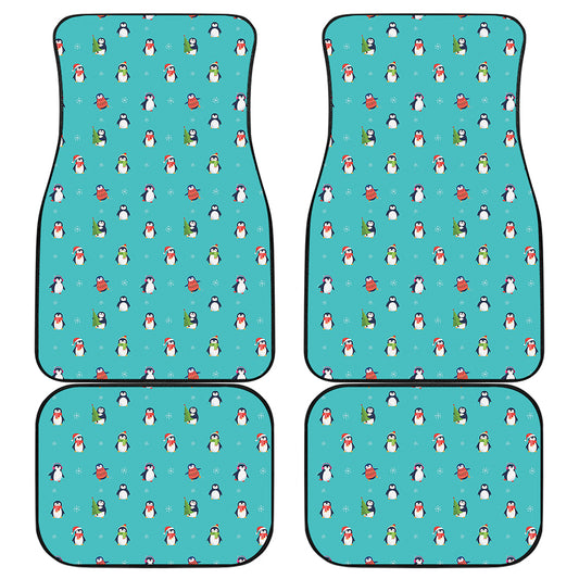 Cute Snowy Penguin Pattern Print Front and Back Car Floor Mats