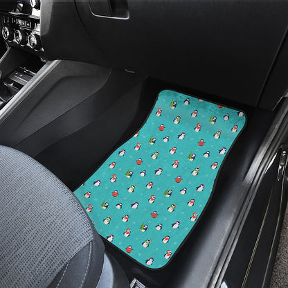 Cute Snowy Penguin Pattern Print Front and Back Car Floor Mats