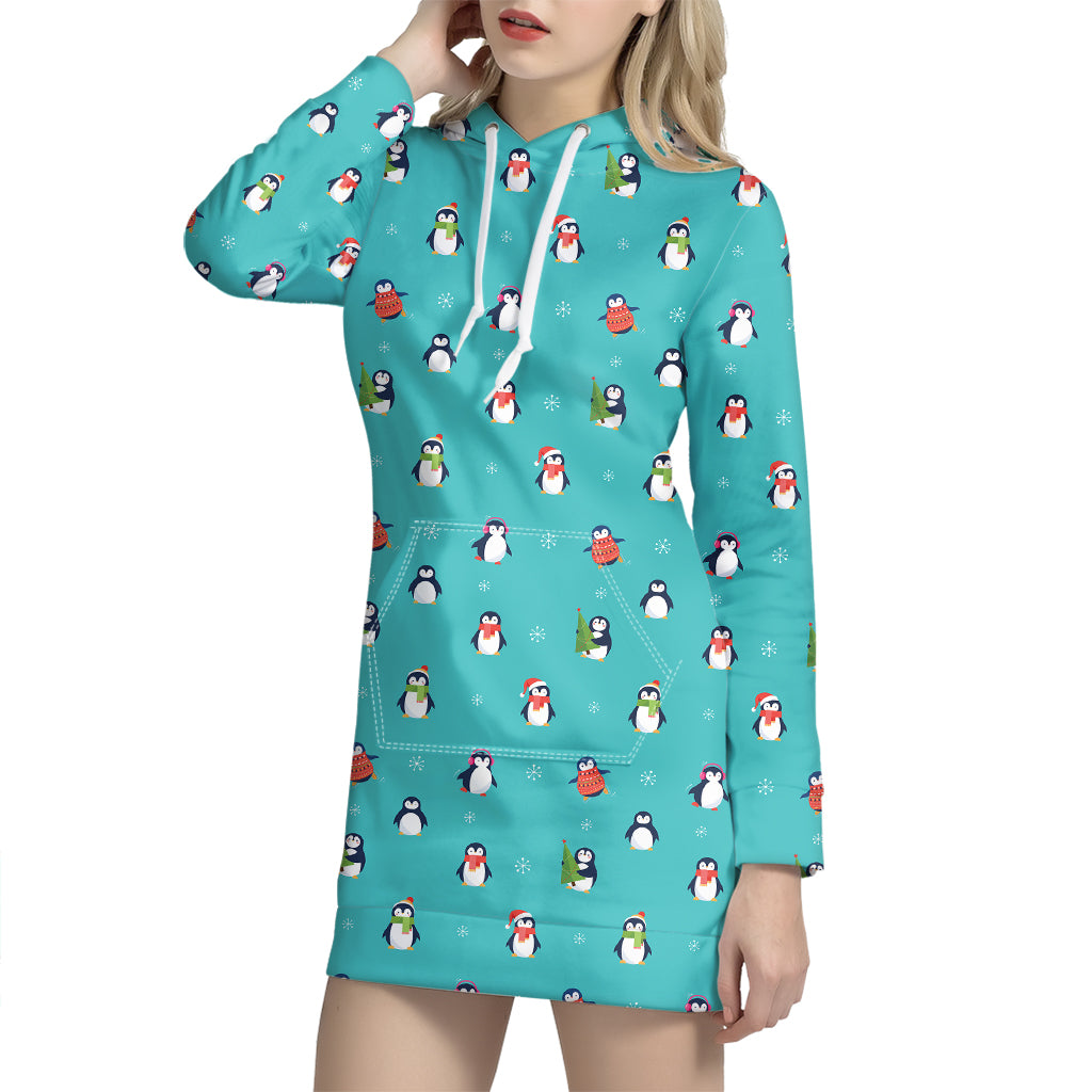 Cute Snowy Penguin Pattern Print Hoodie Dress