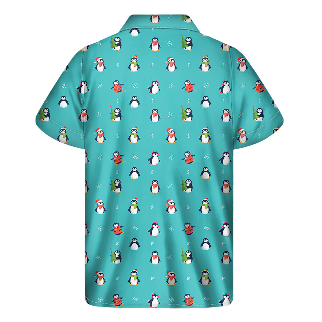 Cute Snowy Penguin Pattern Print Men's Short Sleeve Shirt