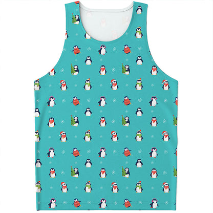 Cute Snowy Penguin Pattern Print Men's Tank Top