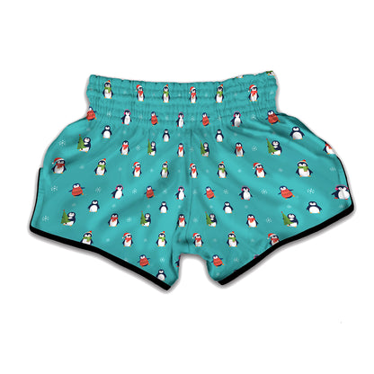 Cute Snowy Penguin Pattern Print Muay Thai Boxing Shorts