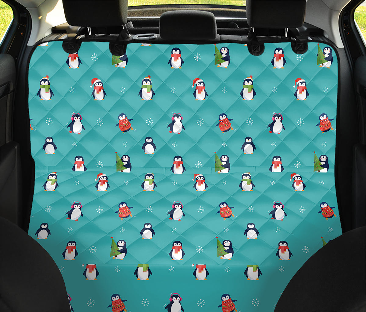 Cute Snowy Penguin Pattern Print Pet Car Back Seat Cover