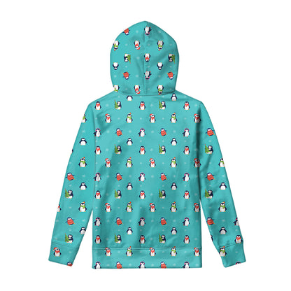 Cute Snowy Penguin Pattern Print Pullover Hoodie