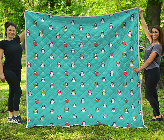 Cute Snowy Penguin Pattern Print Quilt
