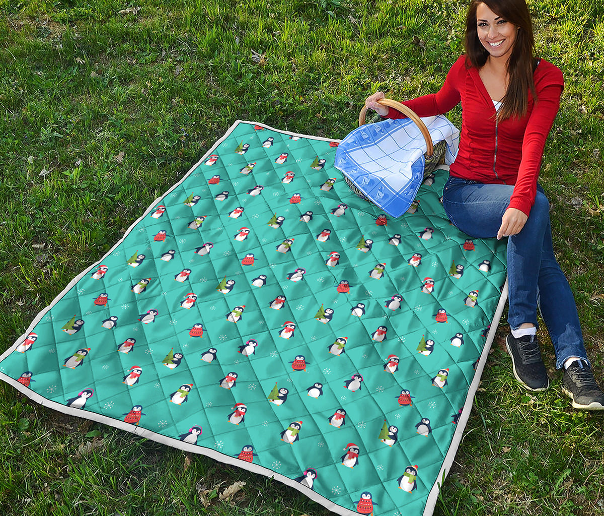 Cute Snowy Penguin Pattern Print Quilt