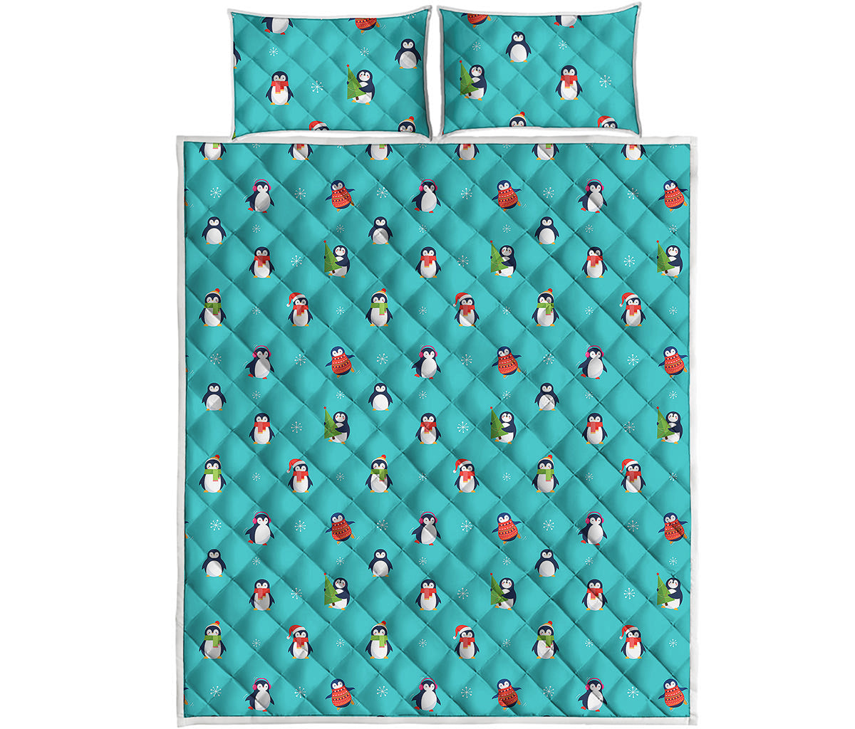 Cute Snowy Penguin Pattern Print Quilt Bed Set