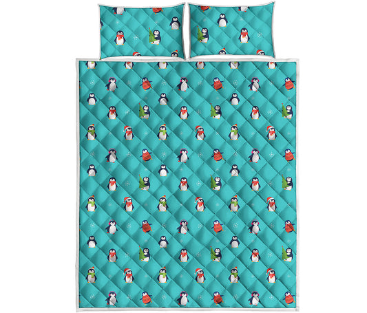 Cute Snowy Penguin Pattern Print Quilt Bed Set