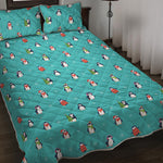 Cute Snowy Penguin Pattern Print Quilt Bed Set