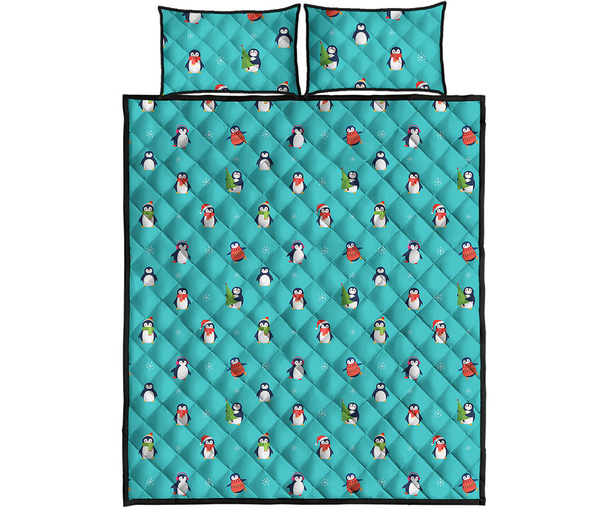 Cute Snowy Penguin Pattern Print Quilt Bed Set