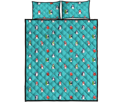 Cute Snowy Penguin Pattern Print Quilt Bed Set