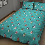 Cute Snowy Penguin Pattern Print Quilt Bed Set