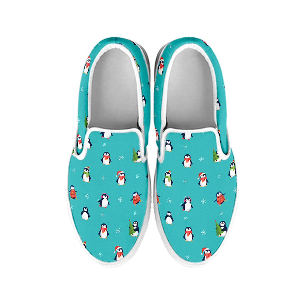 Cute Snowy Penguin Pattern Print White Slip On Shoes