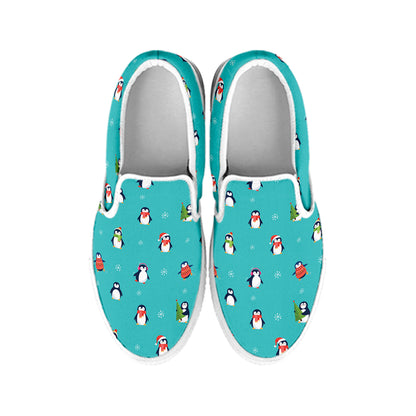 Cute Snowy Penguin Pattern Print White Slip On Shoes