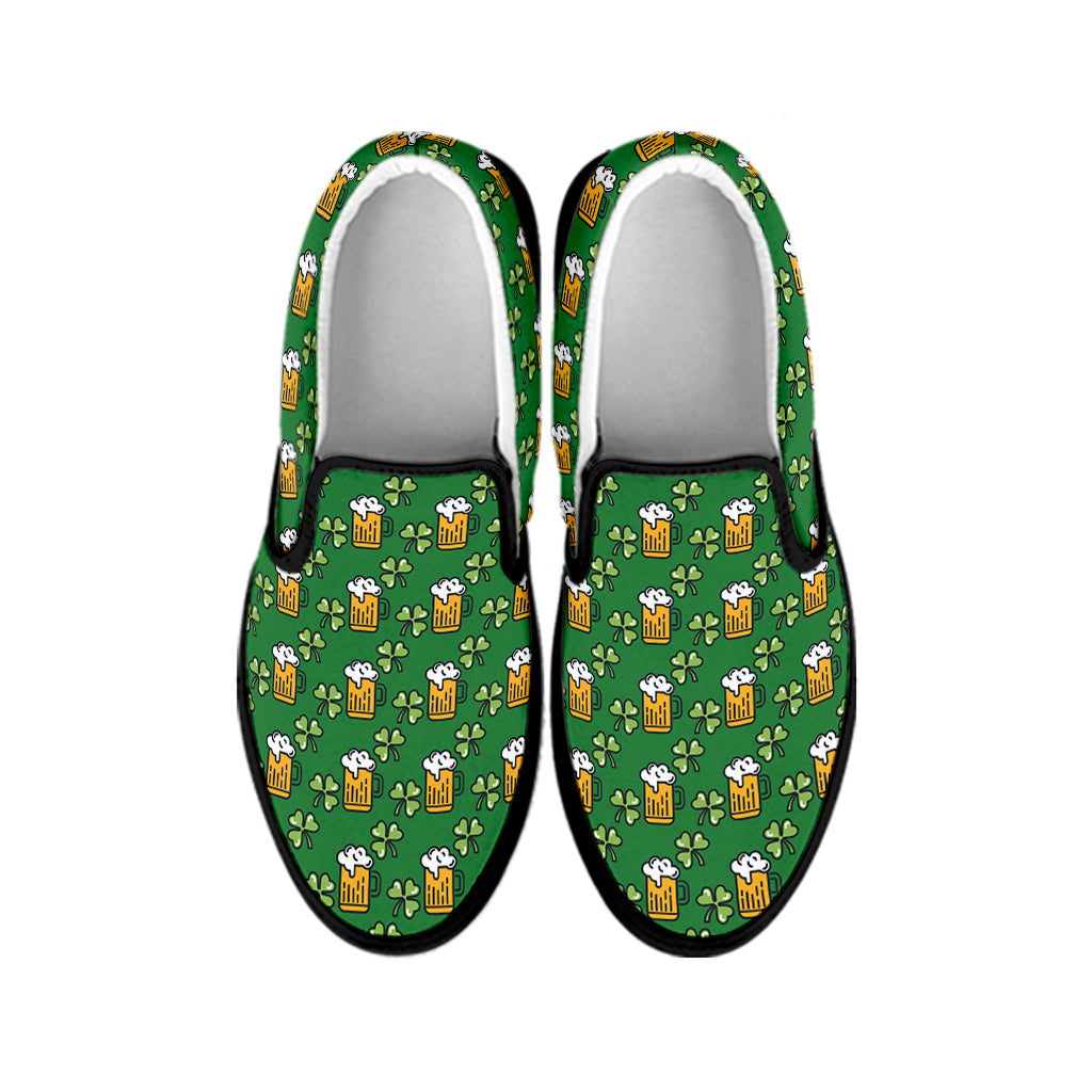 Cute St. Patrick's Day Pattern Print Black Slip On Shoes